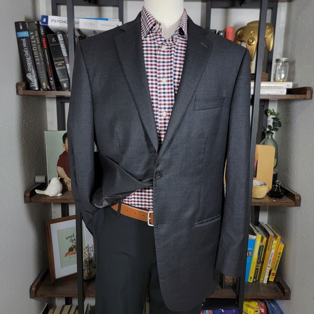 Tasso Elba Men's Sport Coat Blazer Two Button‎ Gray Twill Wool Cashmere Size 42L
